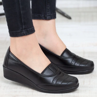Kaof Shoes Kadın Siyah Anne Babet Ayakkabı Anne Ayakkabısı Kadın Günlük Ayakkabı Kadın Klasik