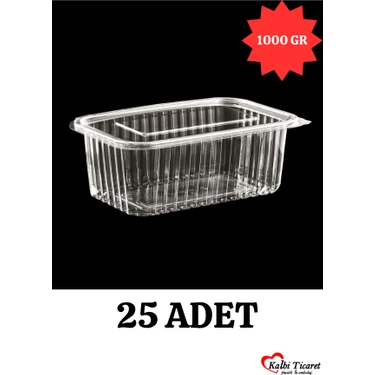 Kalbi Ticaret Plastik Saklama Kabı 1000 gr 25 Adet Kapaklı Plastik Sızdırmaz Kap Şeffaf Kullan At