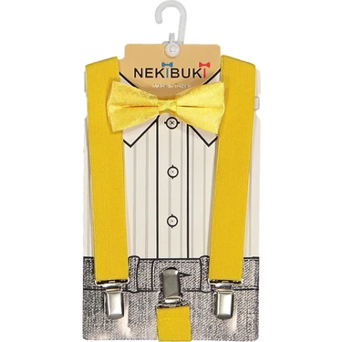 Nekibuki Pantolon Askı Papyon Seti 1-9 Yaş Erkek Çocuk İçin %100 Pamuk Sarı