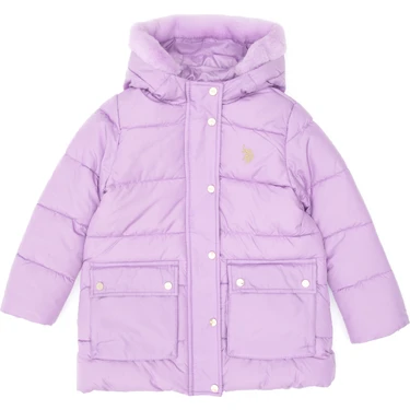 U.S. Polo Assn. Kız Çocuk Lila Kapüşonlu Şişme Mont