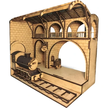 Algwood Ahşap Tren Istasyonu Diorama Kiti – Lazer Kesim Mdf | 143 Parça | Dekoratif Koleksiyon