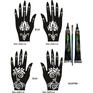 Airbrush Tattoo Lotus Desenler El Üstü Hint Kınasıyla Geçici Dövme Yapma Seti Siyah