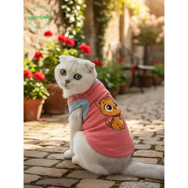 Şeker Pembe Renkli Kedi ve Köpek Kıyafeti Elbisesi Sarı Kedi