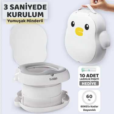 Guqqo Penguen Lazımlık Katlanabilir Portatif Çocuk Tuvaleti Premium Seyahat Bebek Taşınabilir