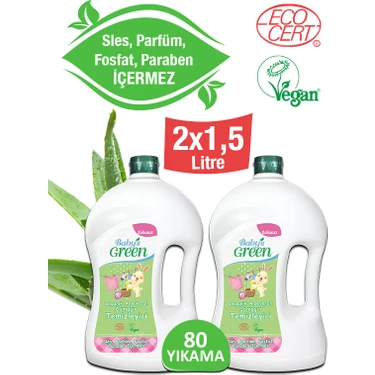 2'li Set Baby's Green Organik Aloe Veralı Kokusuz Bebek Çamaşır Temizleyici 1500 ml x 2 Adet (80