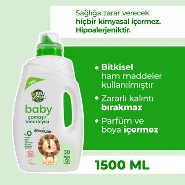 Just Green Organic Bebek Çamaşır Deterjanı, Baby Çamaşır Temizleyici, Bebekler için %100 Doğal Ve