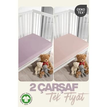 %100 Pamuk Organik 2'li Lastikli Bebek Çarşafı - 2'li Set -70X110/120 +30