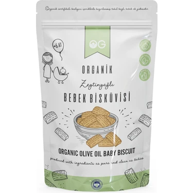 OG natural Organik Bebek Bisküvisi 300 Gr +6 Ay İçerik: Organik Zeytinyağı ve Tam