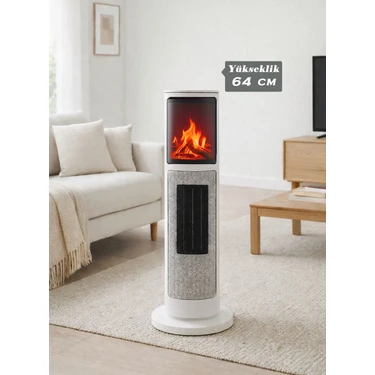 Hoogar German OBEN White Series Seramik Kule Tipi Fanlı Isıtıcı Dijital Ekran Şömine Efektli