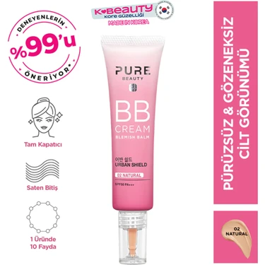 Pure Beauty BB Krem SPF50 PA+++ - Doğal Yüksek Kapatıcılık ve Mavi Işık Koruması ile Tüm Cilt
