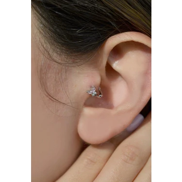 Sacce Scarves & Accessories Pembe Kelebek Figürlü, Gümüş Renkli, Zarif Tasarımlı Tragus Piercing