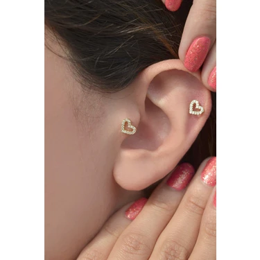 Sacce Scarves & Accessories Altın Kalp Tasarımlı, Tragus, Helix Ve Kıkırdak İçin Şık Piercing