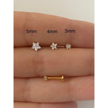 Ares Collection Cerrahi Çelik Tek Taş Yıldız Tragus Helix Lobe Conch Uyumlu