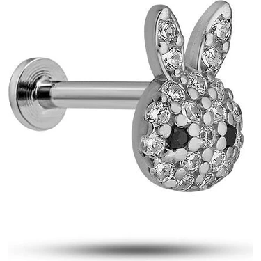 Nereze 925 Ayar Gümüş Rodyumlu Minimal  Zirkon Taşlı Tavşan Tragus Piercing