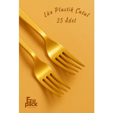 Ezupack 25'li Lüx Sert Plastik Altın Çatal Parti Doğum Günü Sunum Davet Nişan Söz Kullan At