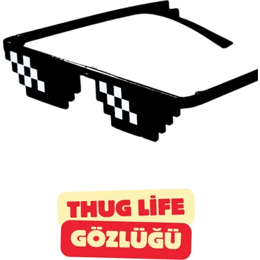 Vekorr Thug Life Güneş Gözlüğü Siyah Parti Piksel Tasarımlı Eğlenceli