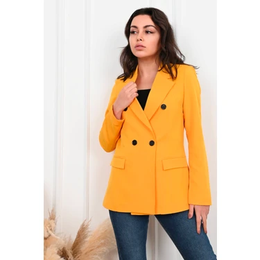 Koza Kadın Büyük Beden Blazer Ceket 0101-1 Yumuşak Hürrem Kumaş ile Rahat Fit