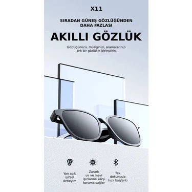 Qstar X11 Akıllı Güneş Gözlüğü Siyah Polarize Android Ios Uyumlu Bluettoth Kulaklık Gözlük Çift