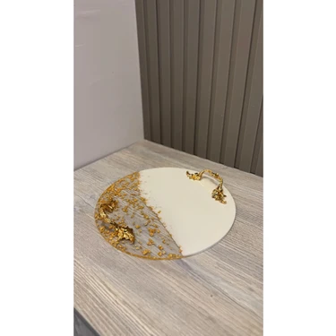 1 Adet 25 cm Gold Yuvarlak Epoksi Reçine Söz Nişan Damat