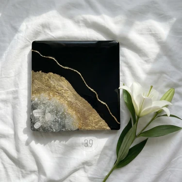 39 Art Studio Geode Nero | Kuvars Taşlı Modern Epoksi Duvar Tablosu | Enerjisel & Dekoratif Sanat |