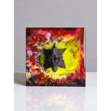 3D Ejderha Kafası Kırmızı Epoksi Duvar Tablosu, El Yapımı Heykelsi Sanat Eseri, 35X35 Cm, Modern &