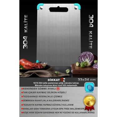 Bright Paslanmaz Çelik Kesme Tahtası ( Gömme Ayaklı - 304 )®Patentli -