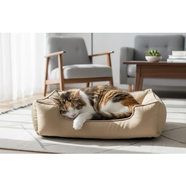 Brt Pet Kedi Yatağı 60X45 cm Yıkanabilir Krem Tonlarda Küçük Irk Köpekler İçin Rahat