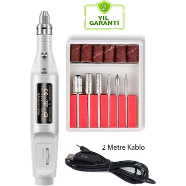 Nail Master USB Elektrikli Tırnak Törpü Seti Manikür Pedikür 6 Adet Uç Başlık Seti