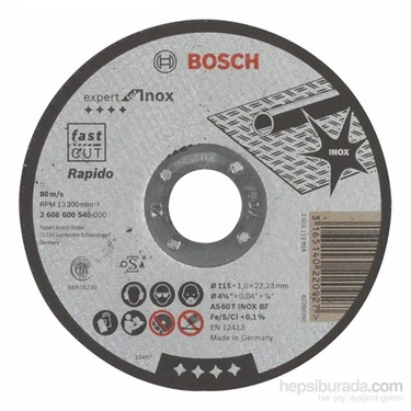 Bosch  - Expert Serisi Inox (Paslanmaz Çelik) İçin Düz Kesme Diski (Taş) – Rapido - As 60 T Inox