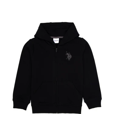 U.S. Polo Assn. Erkek Çocuk Siyah Fermuarlı Kapüşonlu Sweatshirt