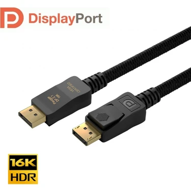 Paugge Vesa Sertifikalı Displayport 2.1 Kablo – 16K 60Hz, 8k 120Hz, 4K 240Hz, Full HD 540Hz - 1.5