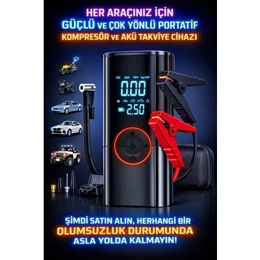 İlkyaz Fashion ST-9650 Şarjlı 10.000 Mah Taşınabilir Araç Hava Kompresörü Akü Takviyeli Dijital