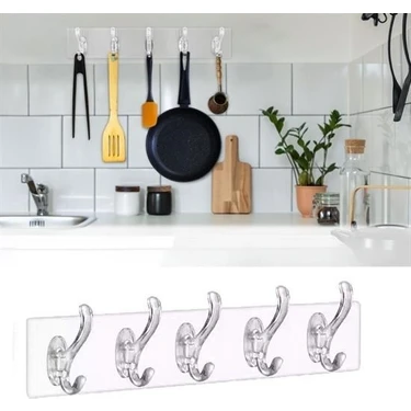 İnura Global® 5'li Şeffaf Duvar Askısı Güçlü Yapışkanlı Banyo Mutfak Düzenleyici Pratik