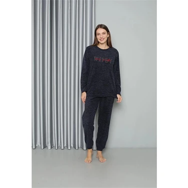 Alfa Aksesuar 03 Moda Polar Kadın Pijama Takımı Lacivert