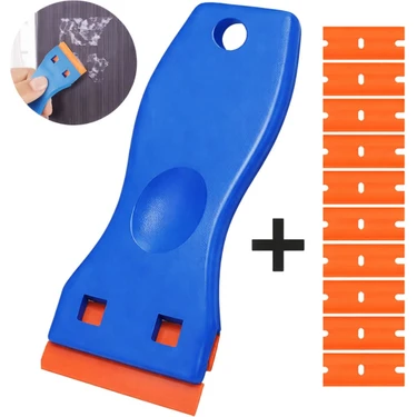 Techmore Çok Amaçlı Plastik Kazıyıcı ve 10'lu Yedek Bıçak Seti (Metal