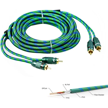 For-x 2RCA Anfi Kablo 5 Metre Bakır X-1122G Konser ve DJ Setleri için