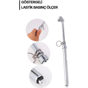 Beyazıt - Lastik Basınç Hava Ölçer Kalem Tekerlek Ölçme Metal 160 Psi - Gri