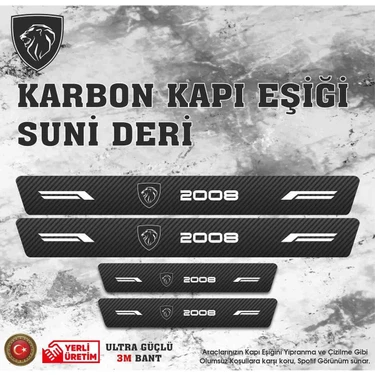 Peugeot 2008 Uyumlu Deri Karbon Kapı Eşiği Koruyucu Bant 4