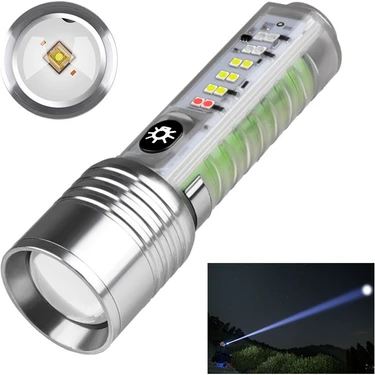 Sb Shopping Profesyonel Tg LED Güçlü 8 Modlu Type-C 1000 Lümen Polis Çakarlı Şarjlı El