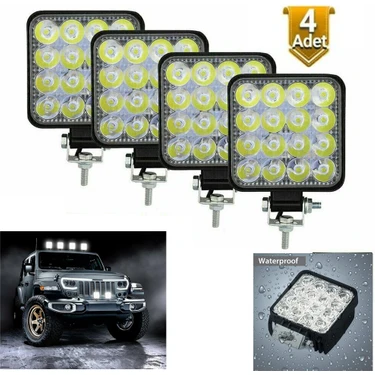 Dekohop Off Road 16 LED 4 Adet  Iş Makinesi Kamyon Traktör Projektör Çalışma ve Sis Lambası 48