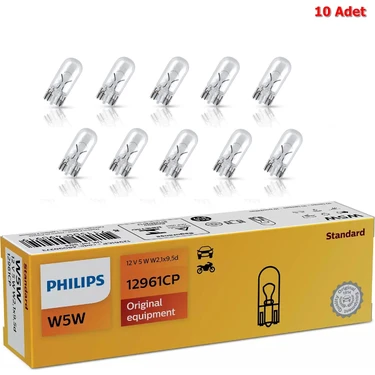 Philips 12V 5W Standart T10 Dipsiz Ampul (10 Adet) (W5W) 12961 Cp Ean-