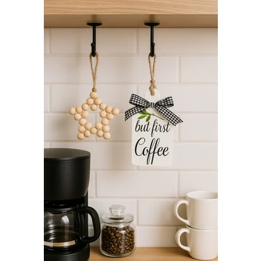 Rosfloa Coffee Kahve Köşesi Mutfak Dolap Süsü & Ahşap Yıldız 2'li