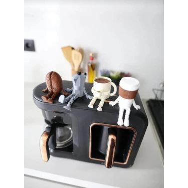 Sevimli Kahve Köşesi Biblo Seti - 4 Parça Kahve Seti - Moka Pot - Kahve Bardağı - Dekoratif