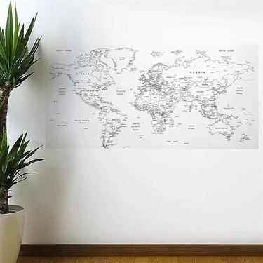 MiraLive Yazılabilir Dünya Haritası Manyetik Duvar Stickerı 110 x 56
