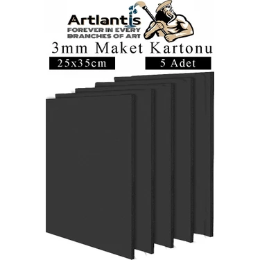 Maket Kartonu Siyah Fotoblok 3 mm 25X50 cm 5 Adet Hobi Sanat Okul Köpüklü Straforlu Maket Kartonu