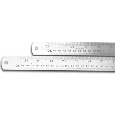 Kraf Metal Cetvel 50 cm Paslanmaz Çelik Düz Tasarım İnç ve Santimetre Ölçekli Tekli