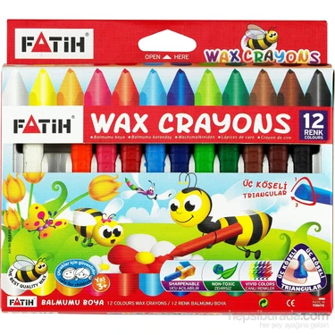 Fatih 12 Renk Jumbo Balmumu Boya 9,5 cm Canlı Renkler Tükenmez Üçgen Formda 12