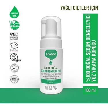 Siveno %100 Doğal Yüz Temizleme Köpüğü Yağlı Ciltler İçin Makyaj Siyah Nokta Sivilce Vegan 100