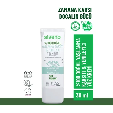 Siveno %100 Doğal Yüz Kremi Yaşlanma Karşıtı Hyaluronik Asit Aydınlatıcı Yenileyici Canlandırıcı 30