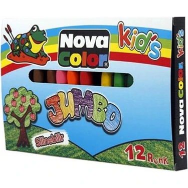 Nova Color Jumbo Mum Boya Seti 12 Renkli Silinebilir Çocuk Kırtasiye